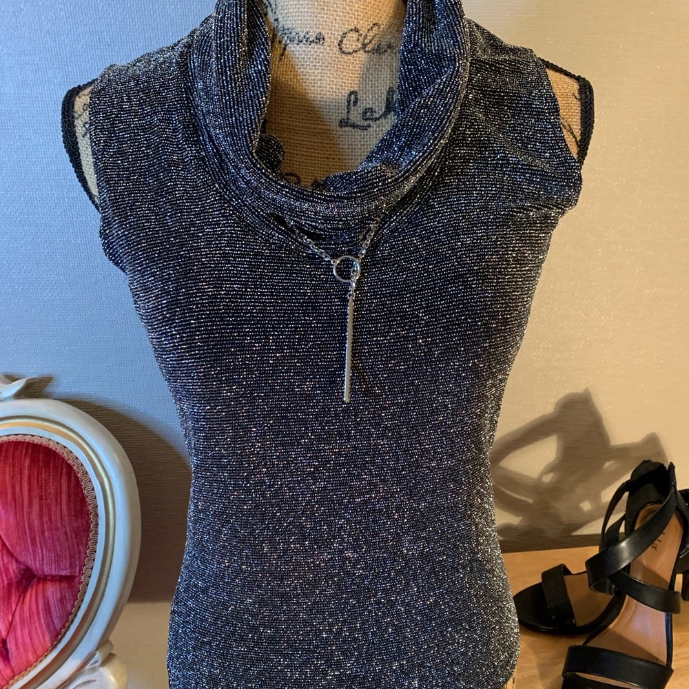 Coin  🖤🤍 Silver and Black Sparkle cowl-neck top